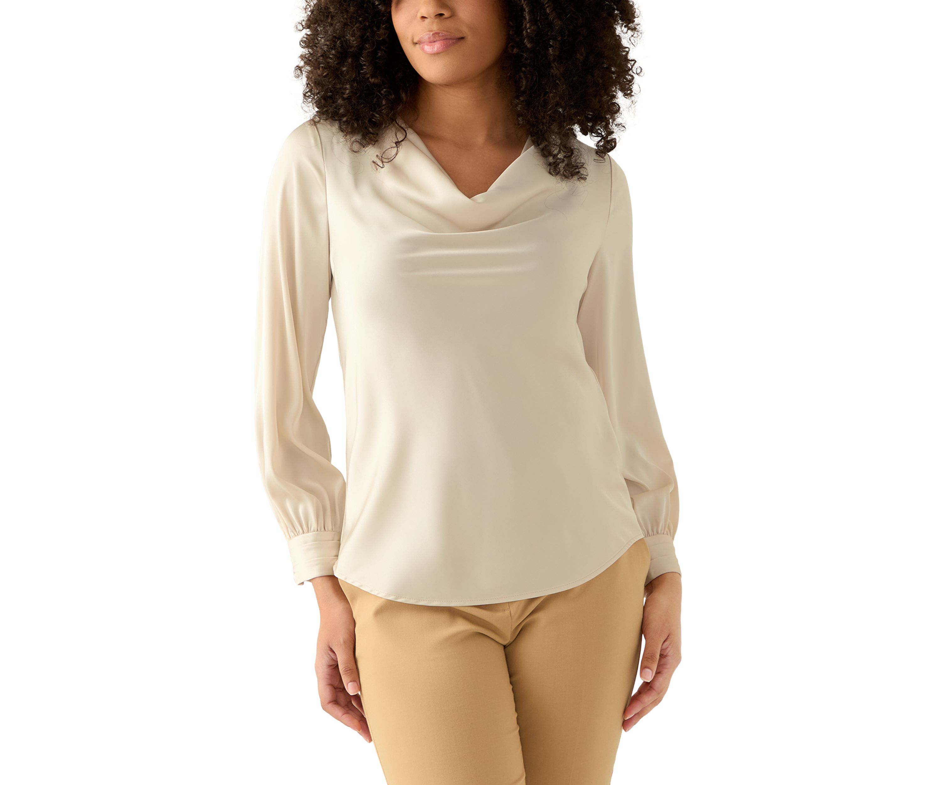 Womens Long Sleeve Drape Neck Blouse 