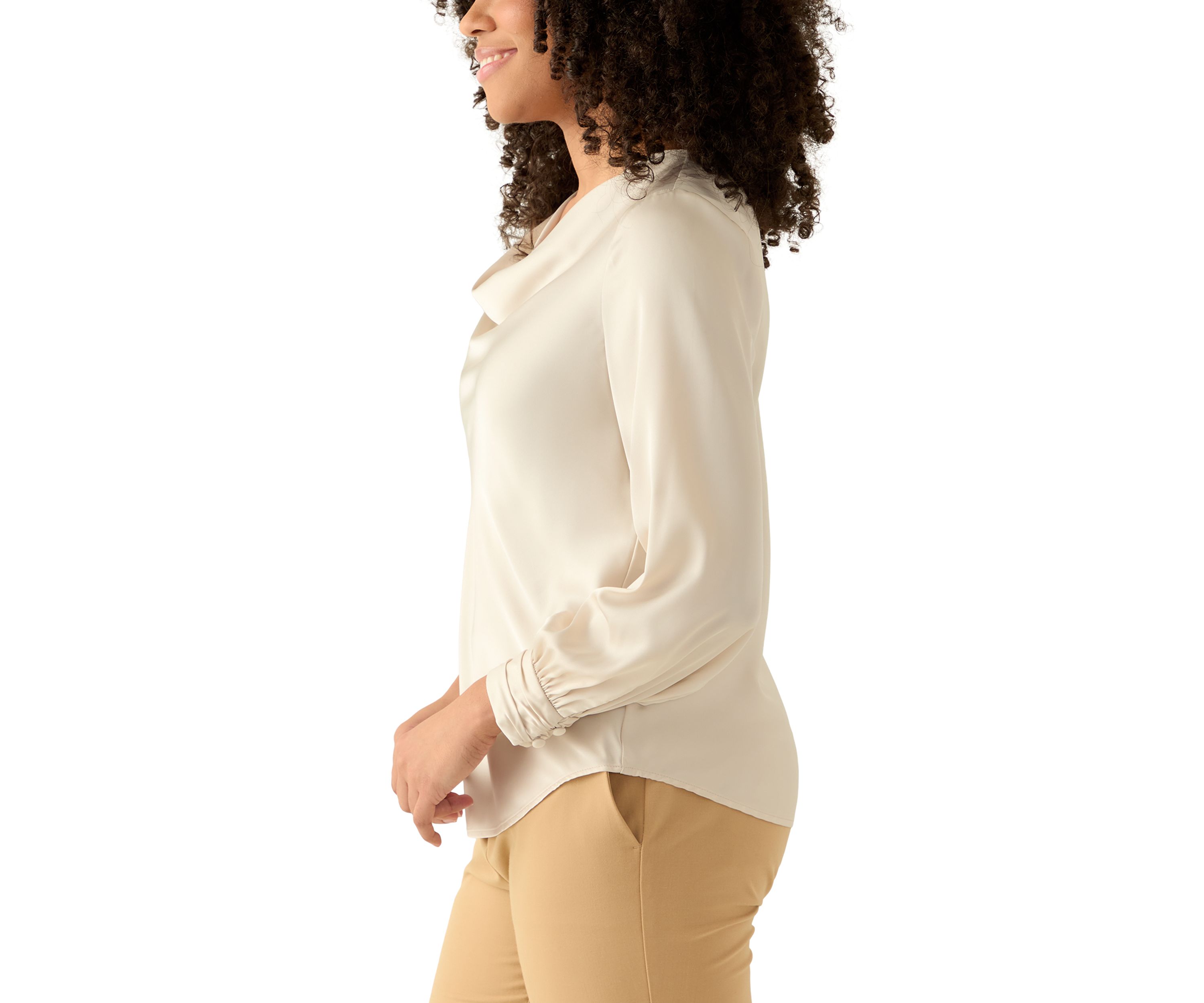 Womens Long Sleeve Drape Neck Blouse 