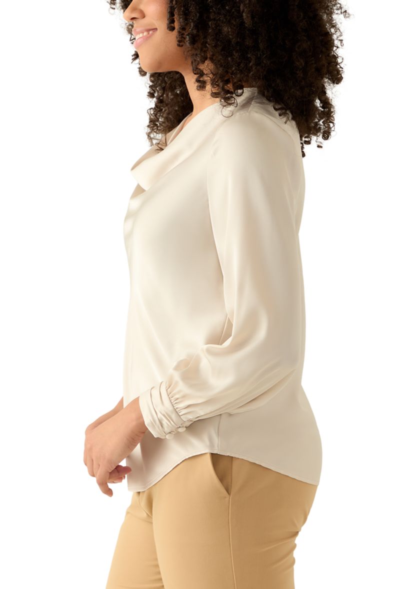 Womens Long Sleeve Drape Neck Blouse 