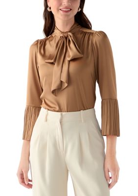 Anne Klein Women's Petite Long Sleeve Tie Neck Bow Blouse, PL