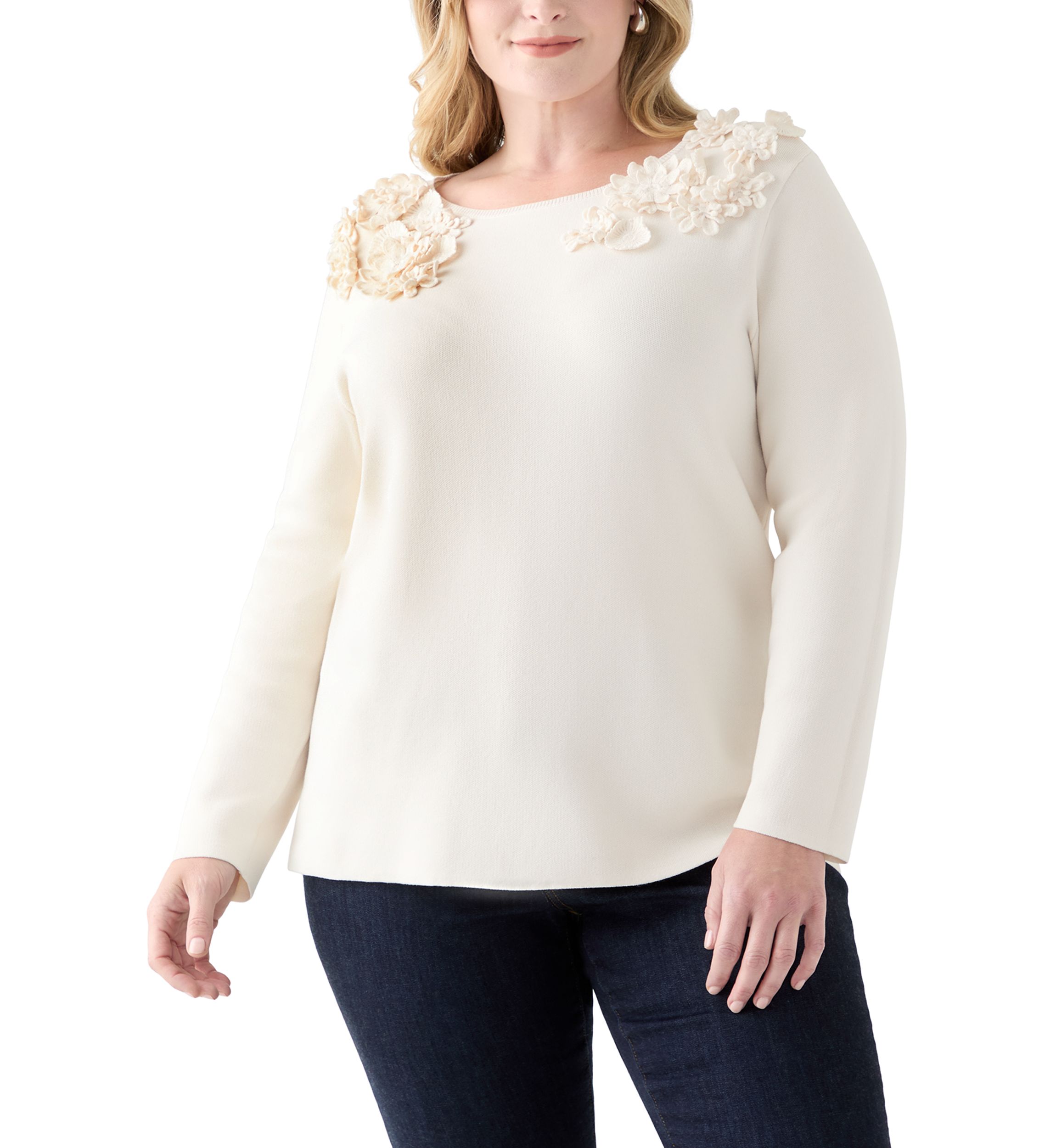 Womens Floral Embellished Boat Neck Sweater