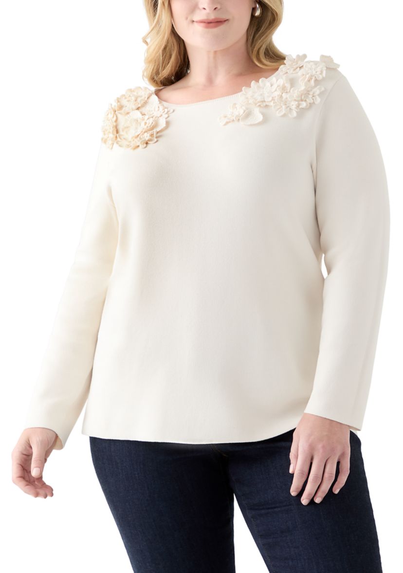 Womens Floral Embellished Boat Neck Sweater