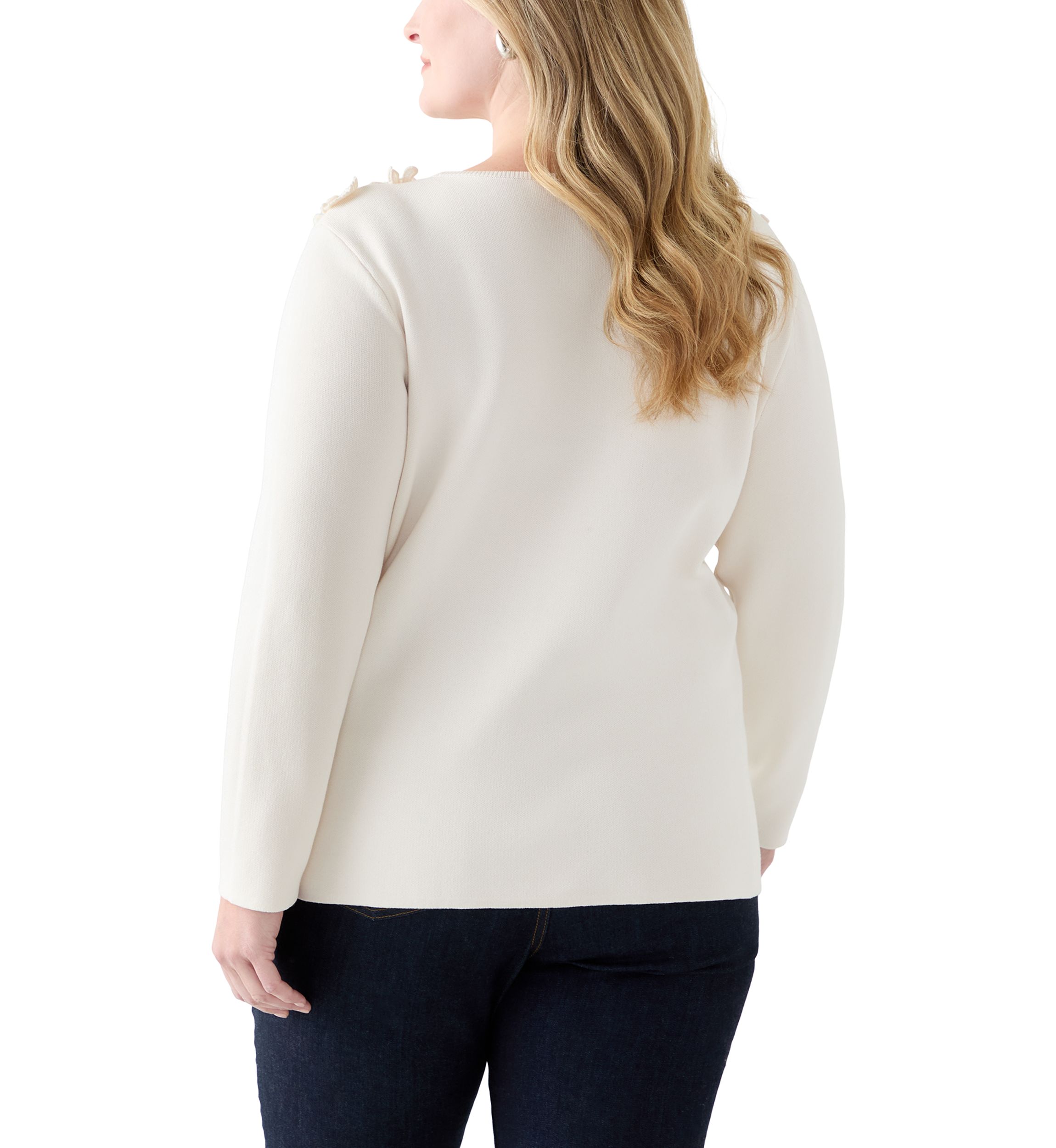 Womens Floral Embellished Boat Neck Sweater