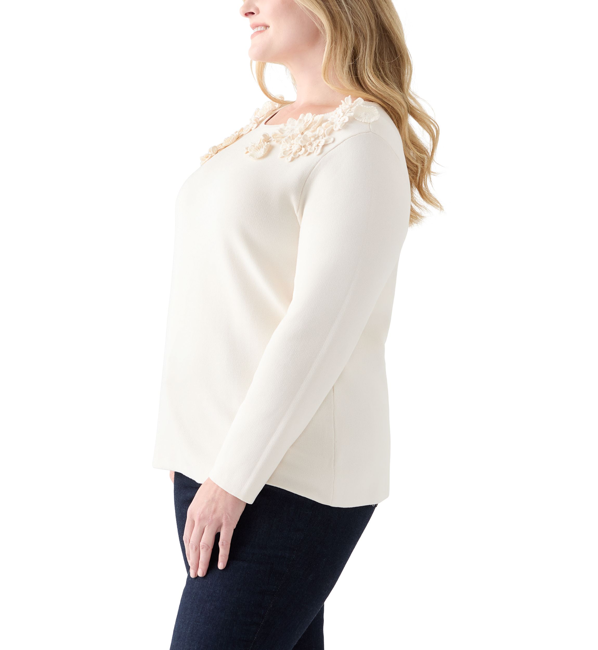 Womens Floral Embellished Boat Neck Sweater