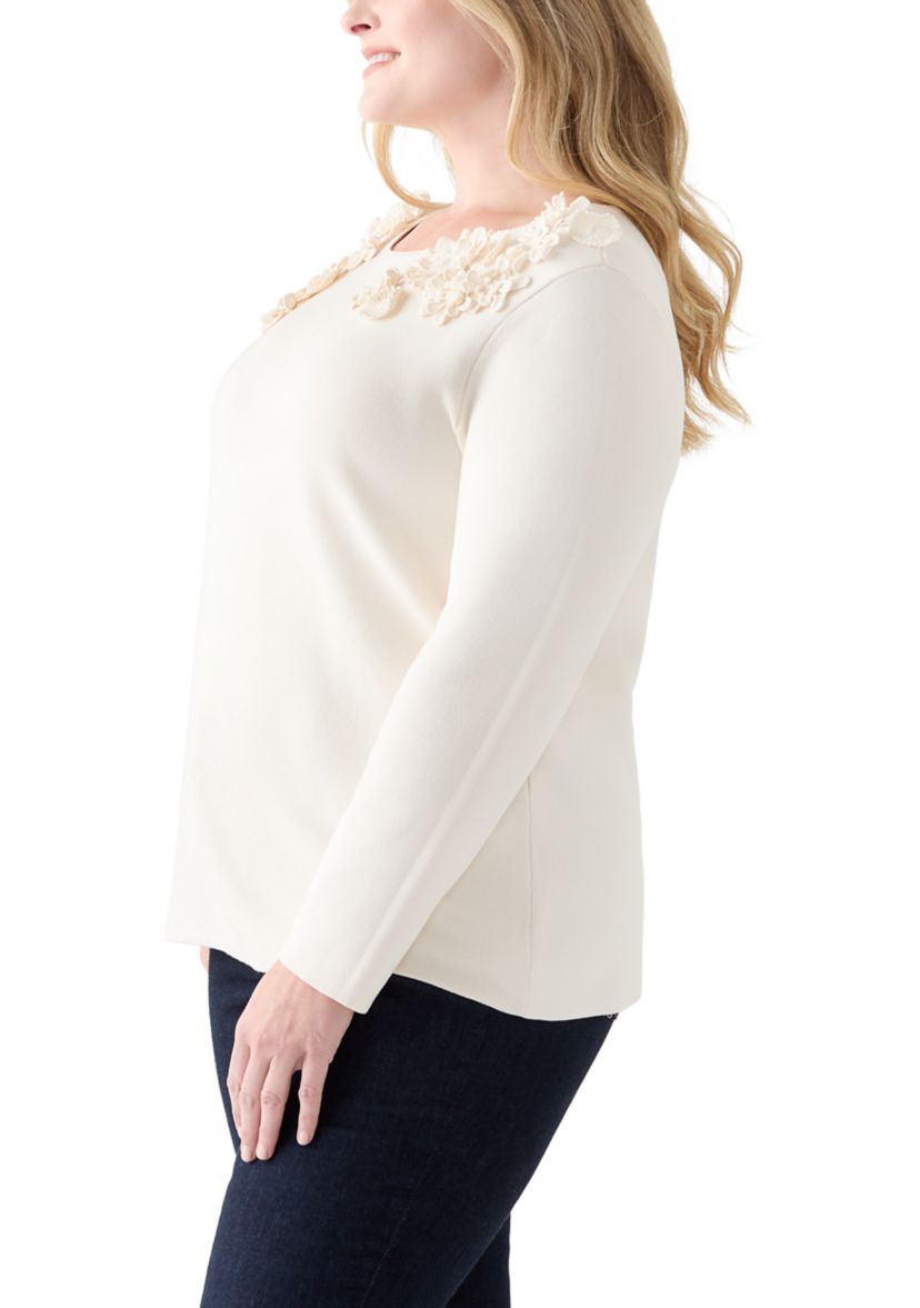 Womens Floral Embellished Boat Neck Sweater
