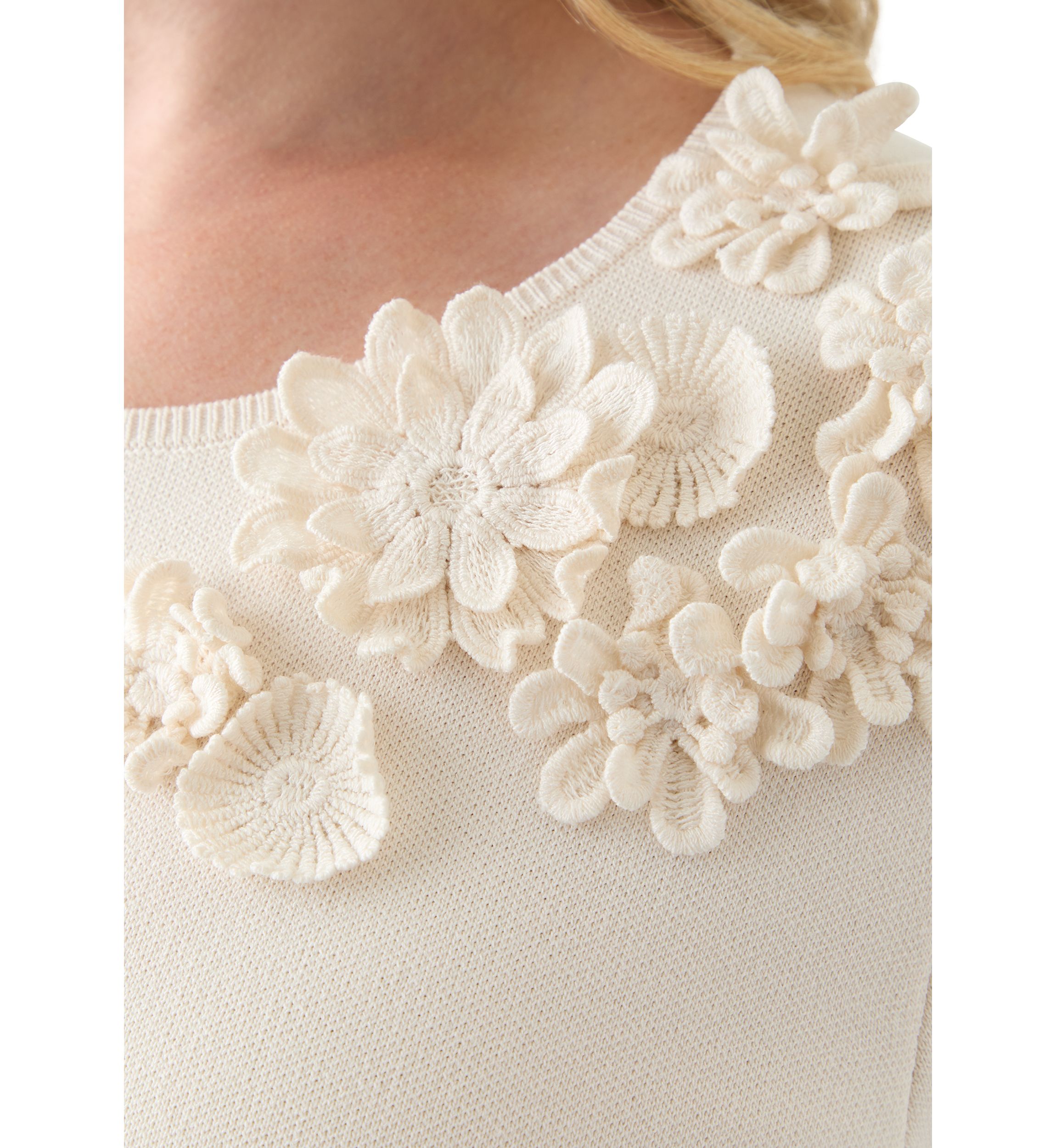 Womens Floral Embellished Boat Neck Sweater