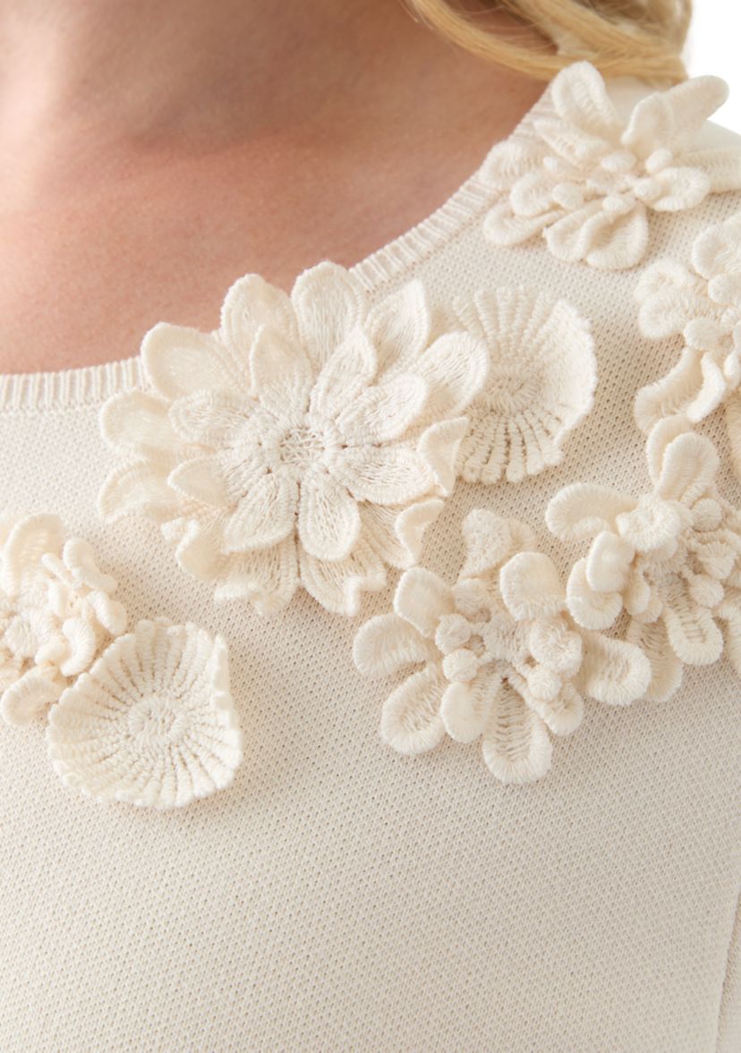 Womens Floral Embellished Boat Neck Sweater