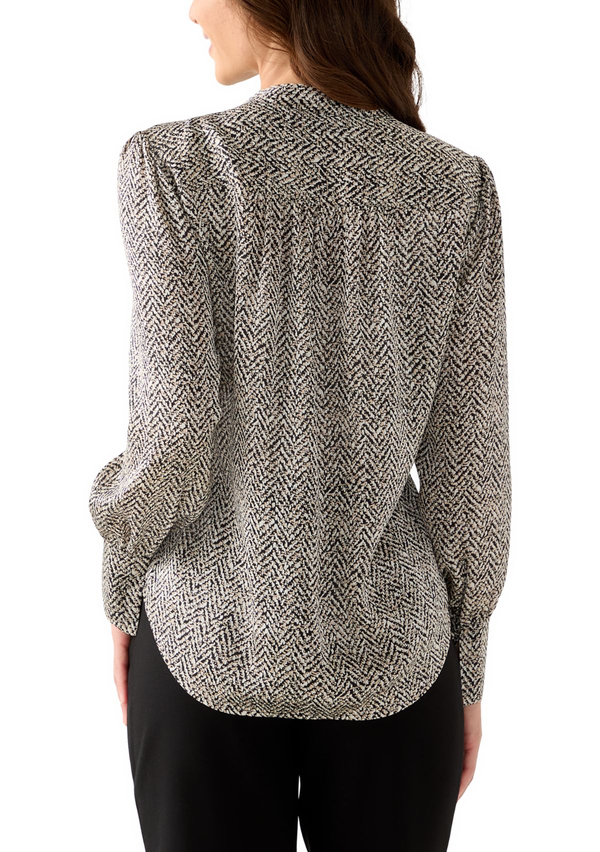 Petite Abstract Print V-Neck Pleat Front Blouse