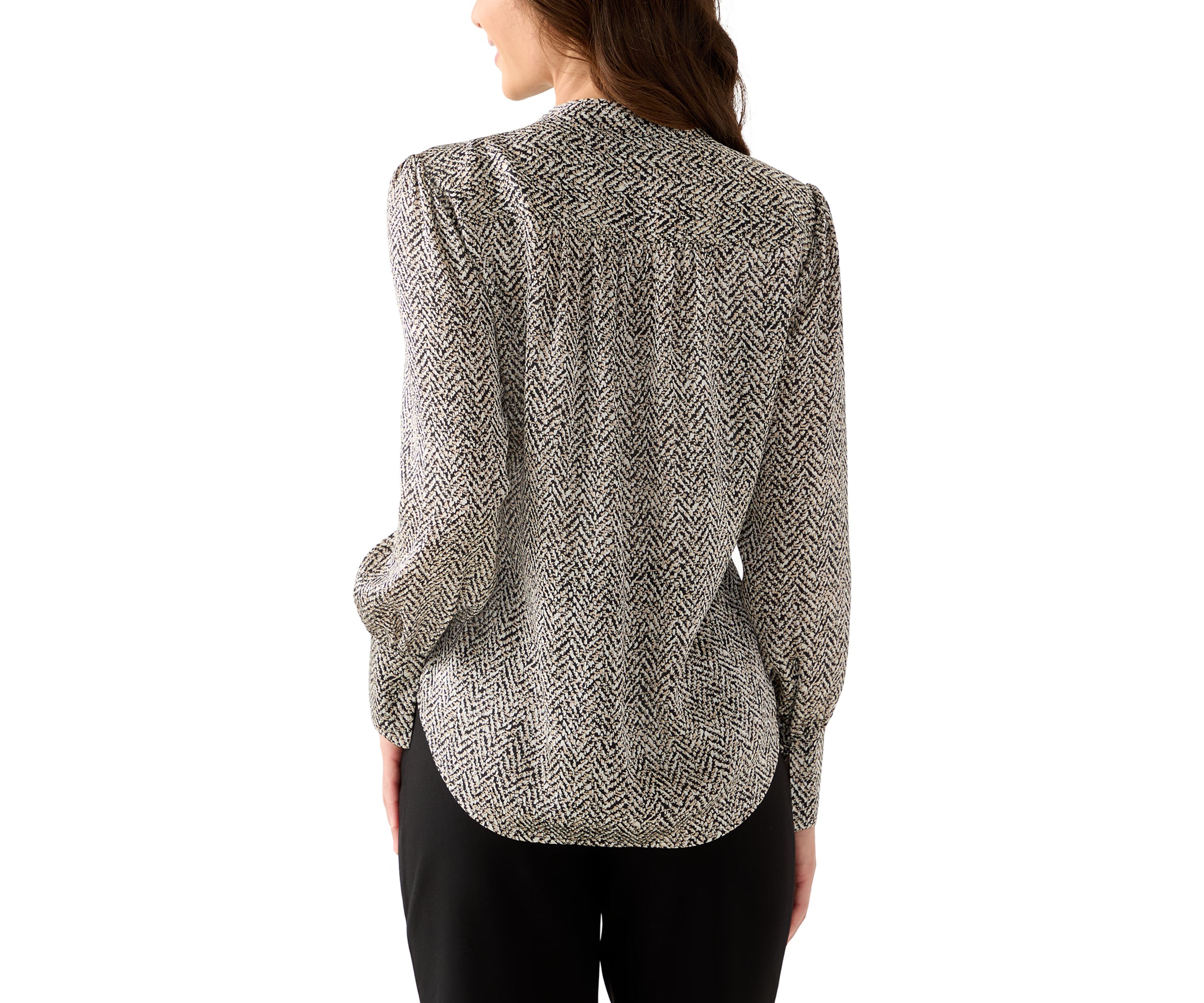 Petite Abstract Print V-Neck Pleat Front Blouse