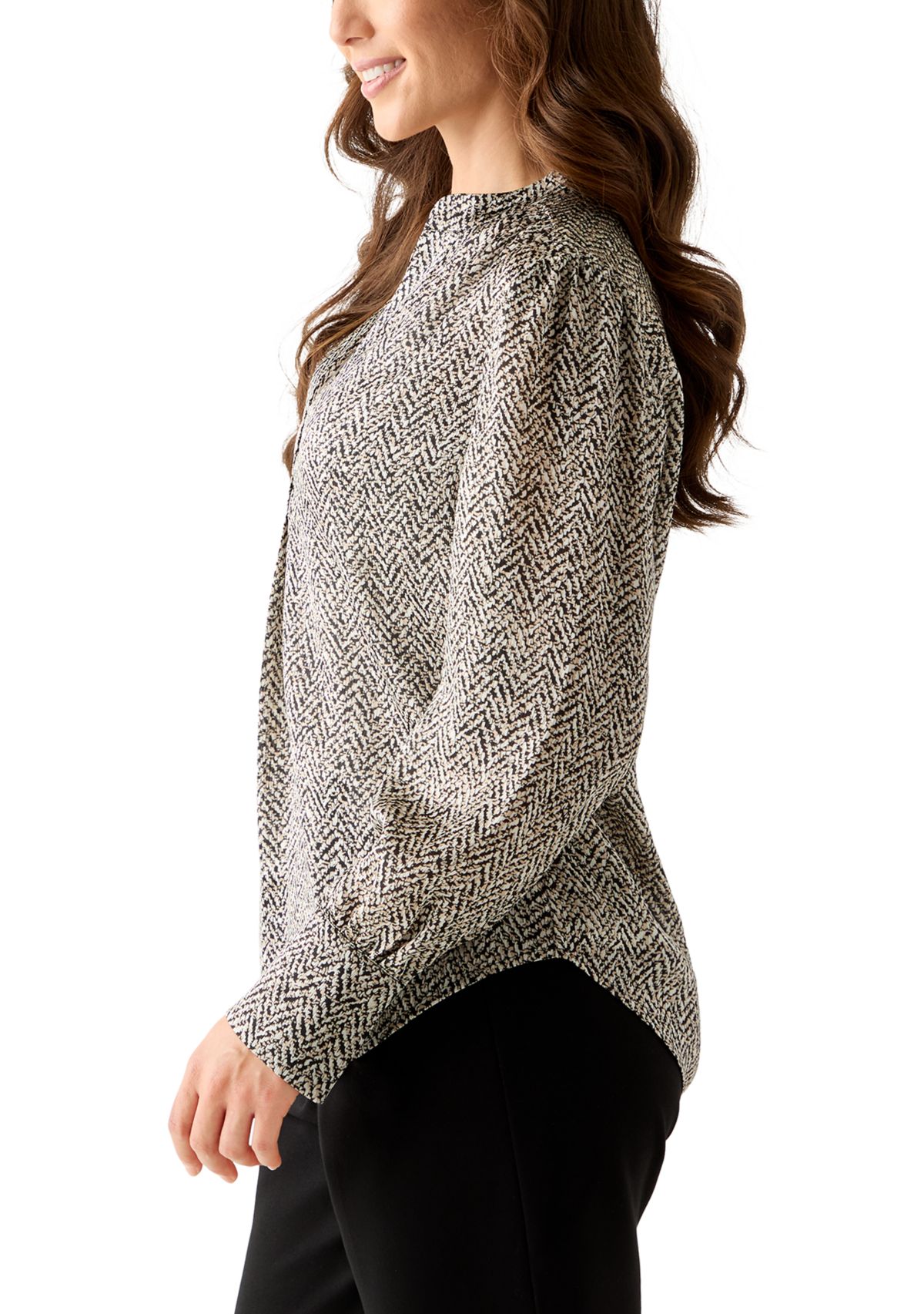 Petite Abstract Print V-Neck Pleat Front Blouse