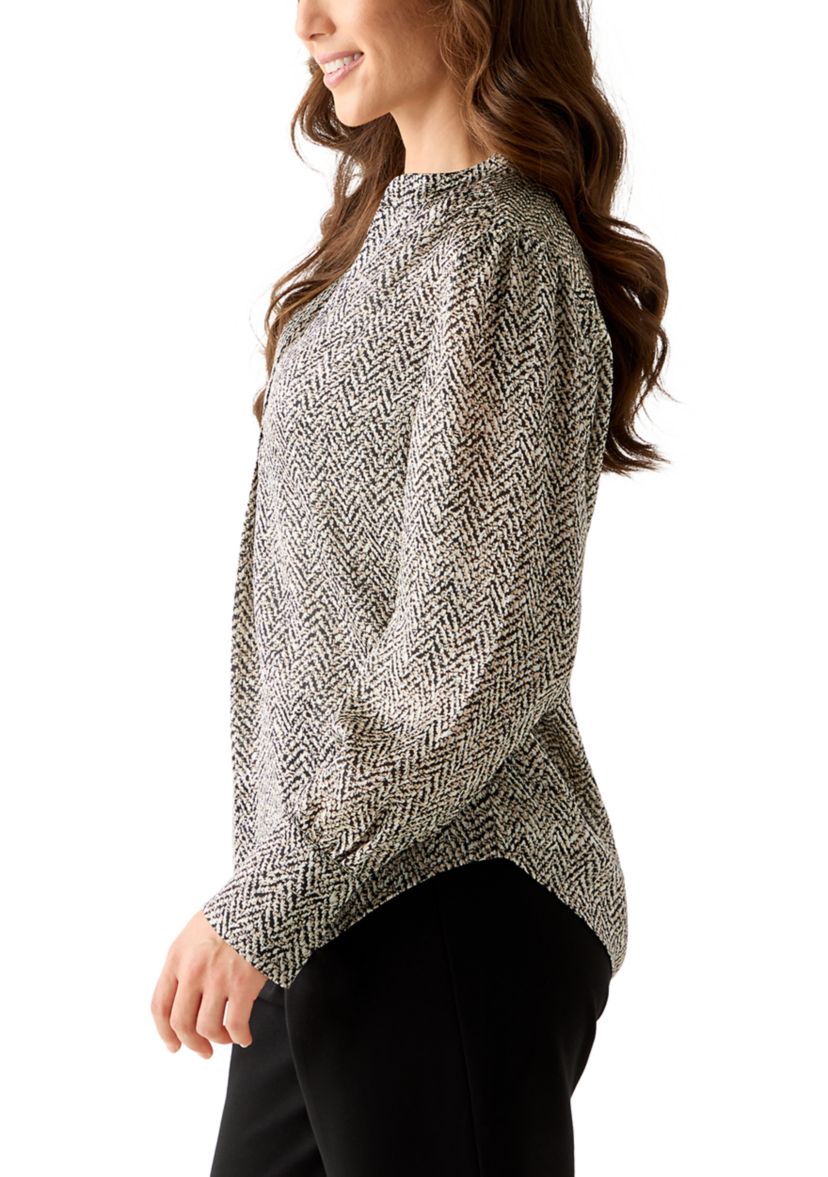 Petite Abstract Print V-Neck Pleat Front Blouse
