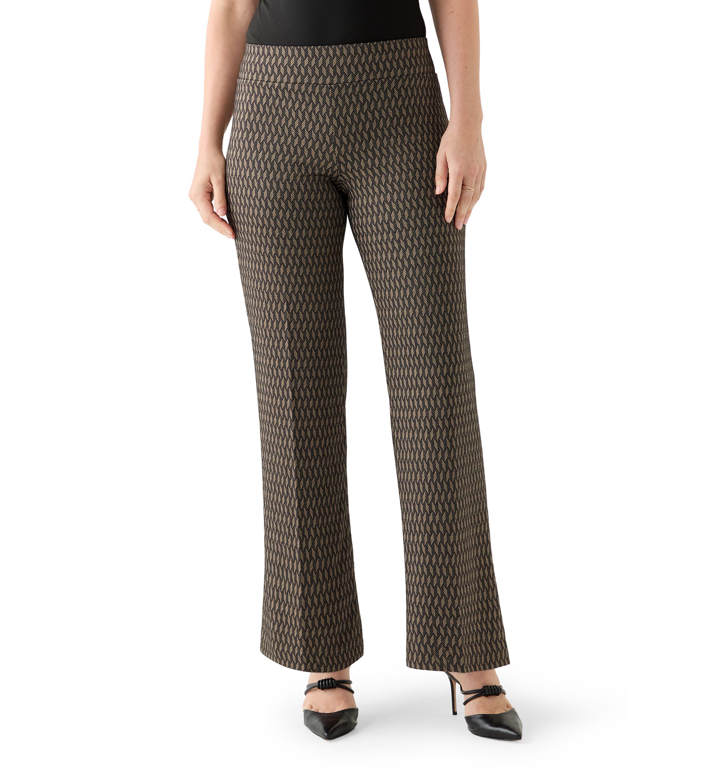 Womens Pul On Wide Leg Herringbone Trousers 