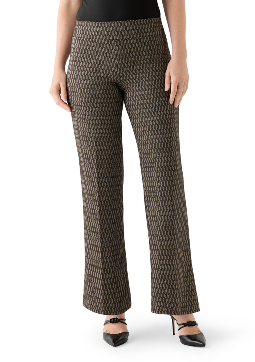 Womens Pul On Wide Leg Herringbone Trousers 