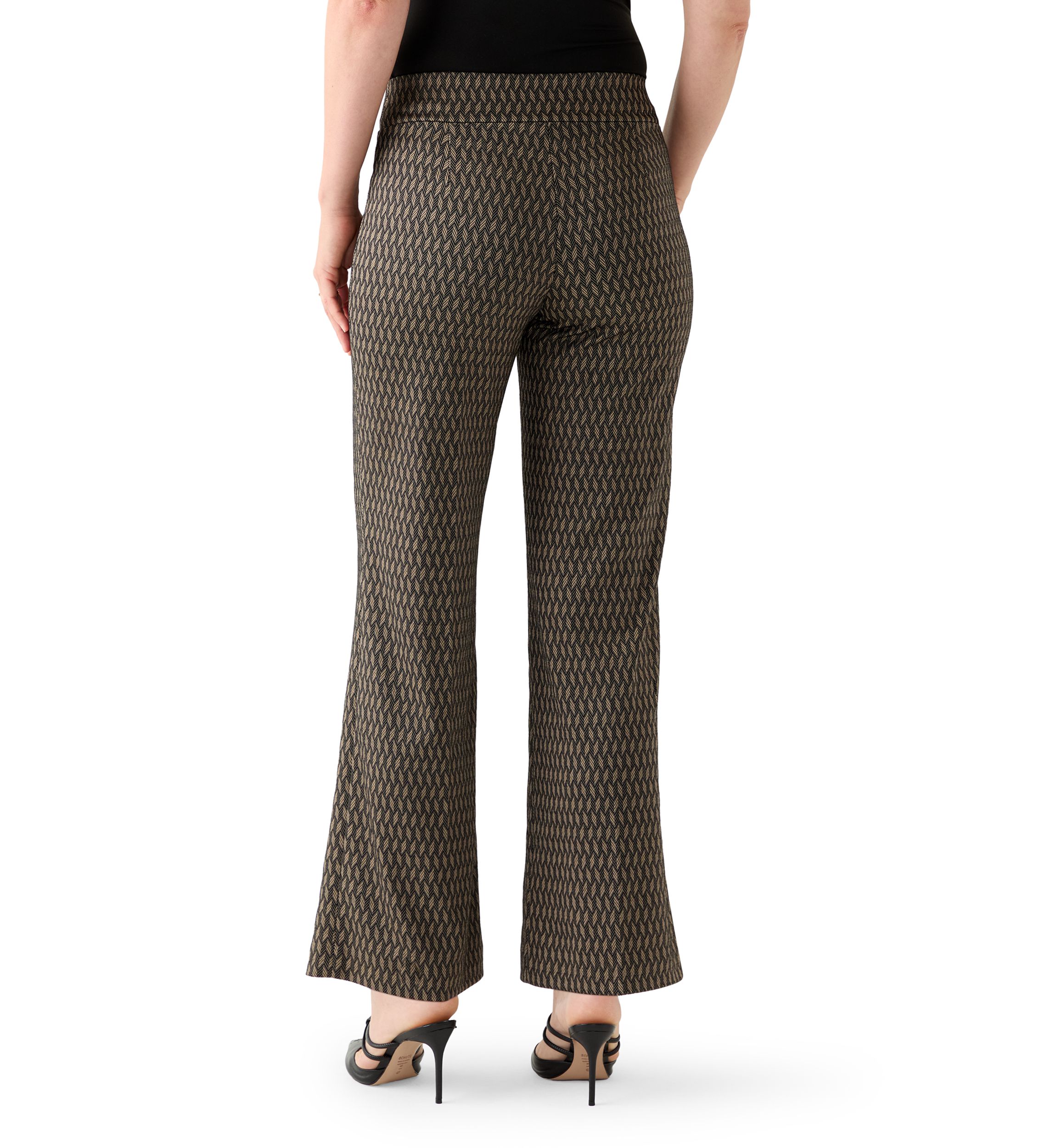 Womens Pul On Wide Leg Herringbone Trousers 
