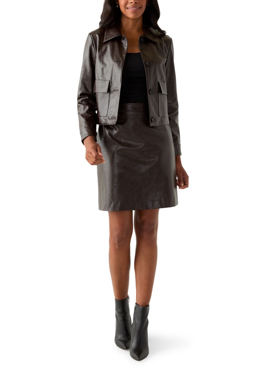 Womens Faux Leather A-Line Skirt 