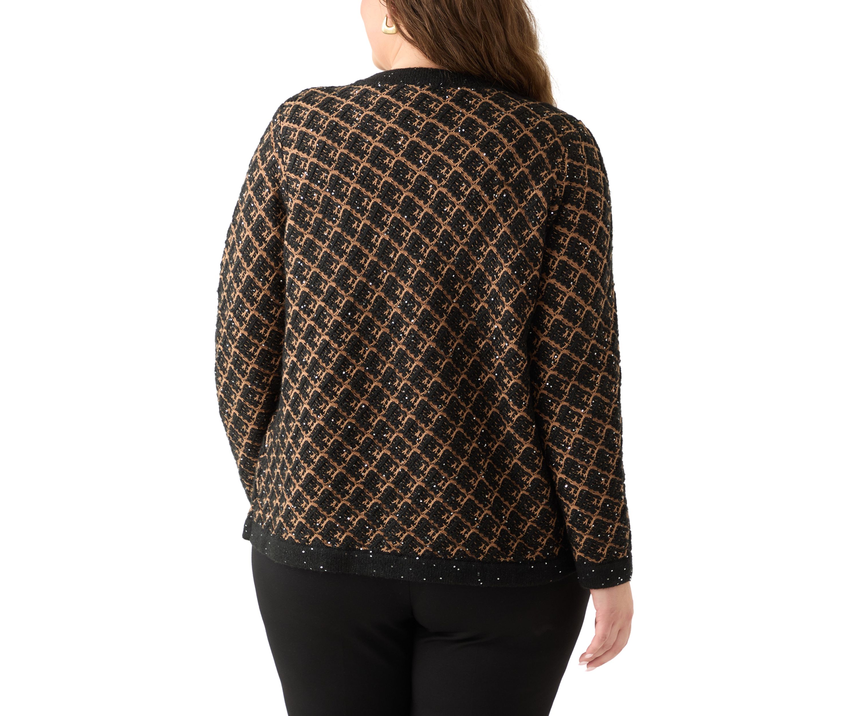 Plus Size Diagonal Check Open Front Cardigan