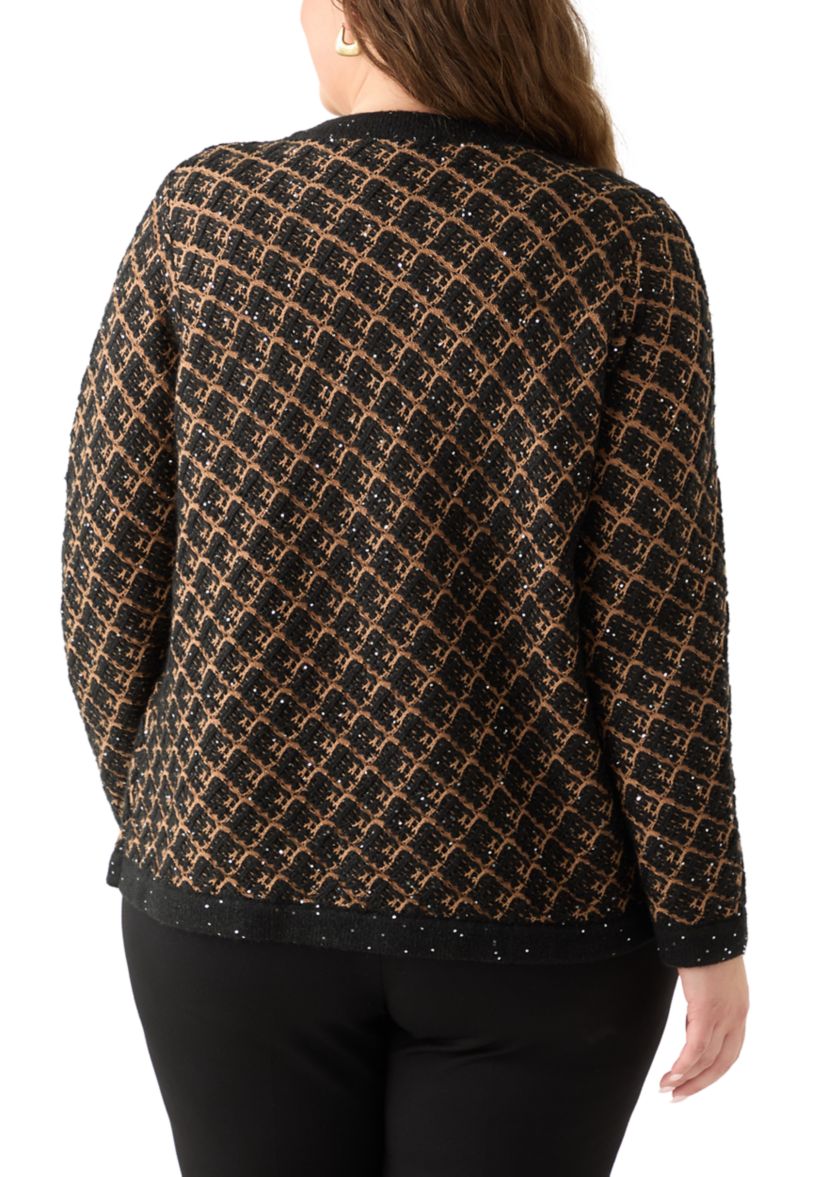 Plus Size Diagonal Check Open Front Cardigan