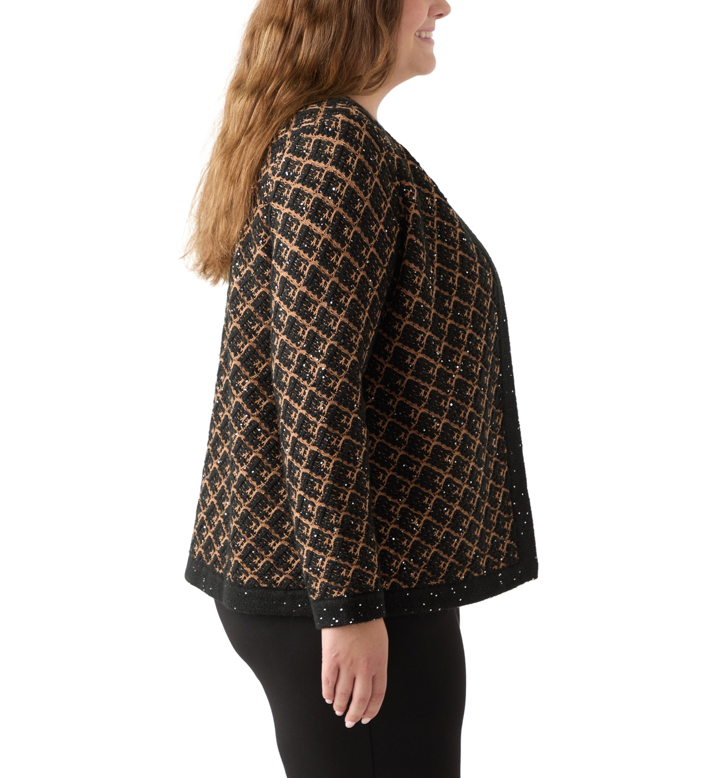 Plus Size Diagonal Check Open Front Cardigan