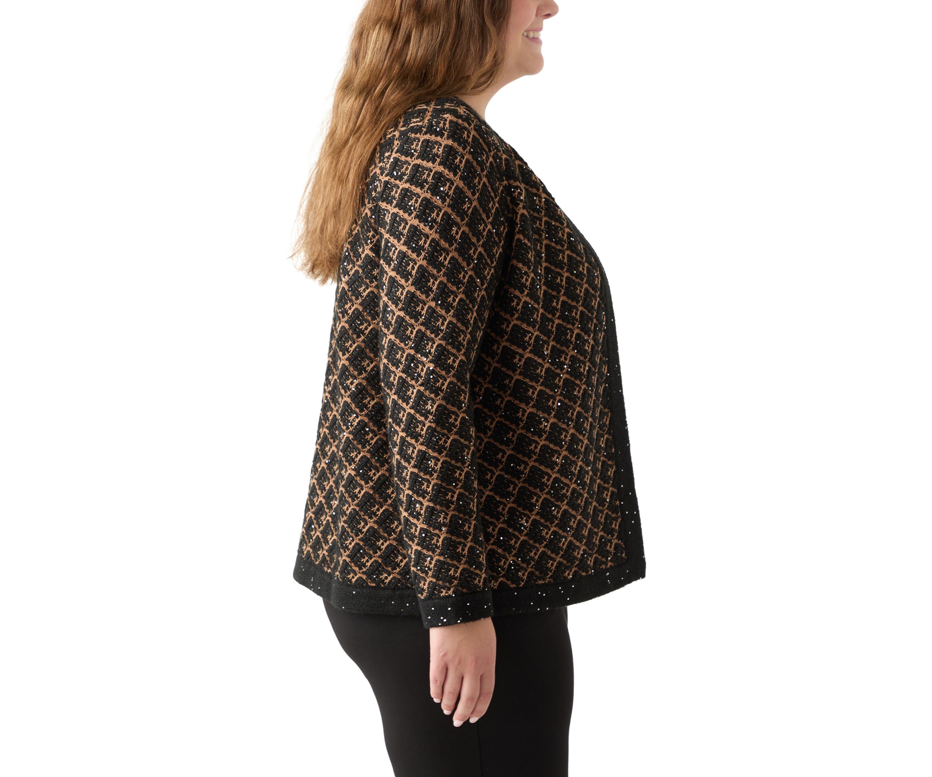 Plus Size Diagonal Check Open Front Cardigan