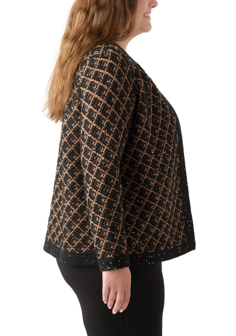 Plus Size Diagonal Check Open Front Cardigan