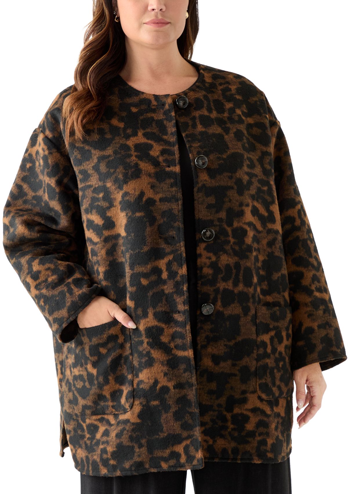 Plus Size Black Multicolor Peacoat