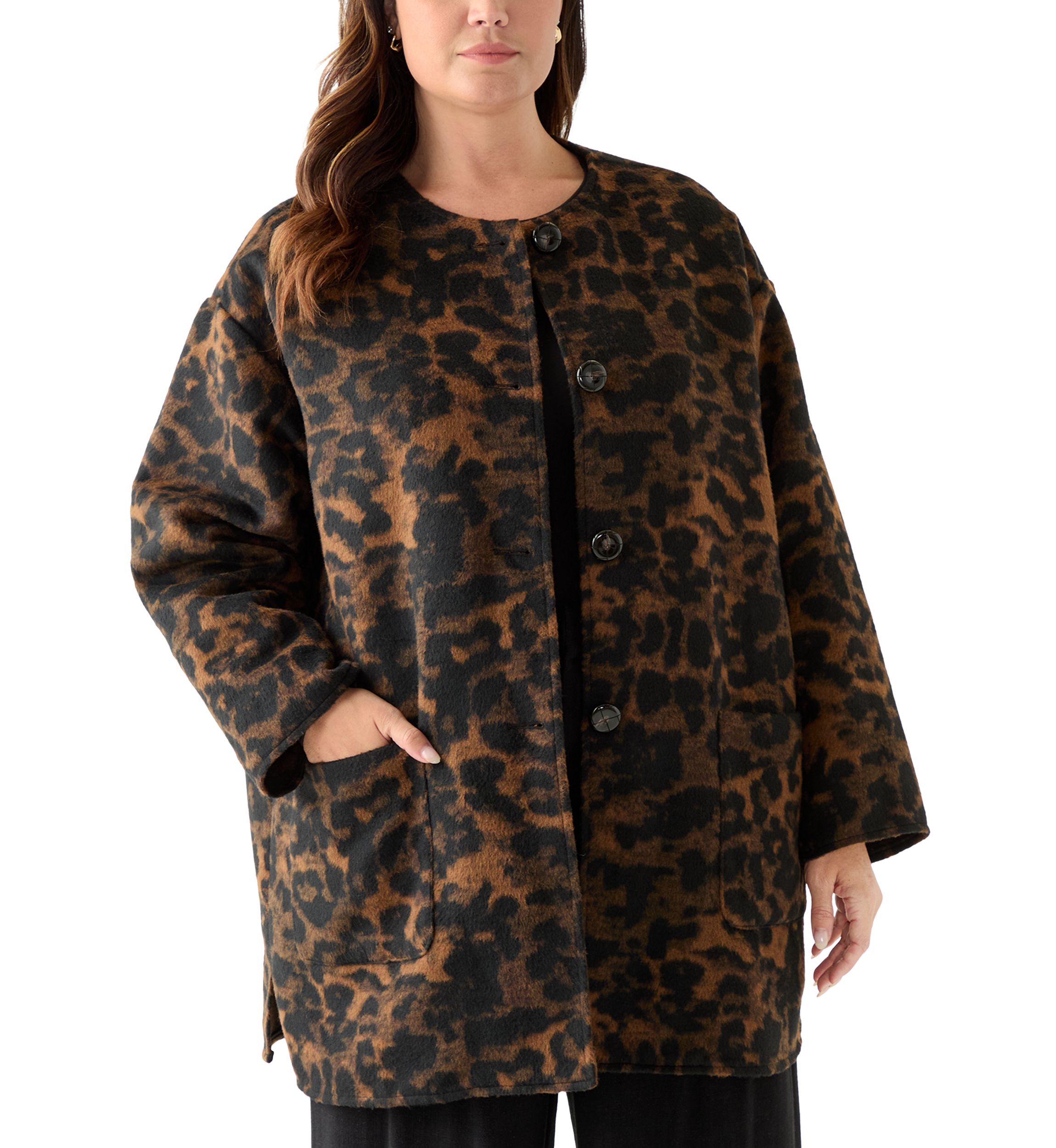 Plus Size Black Multicolor Peacoat