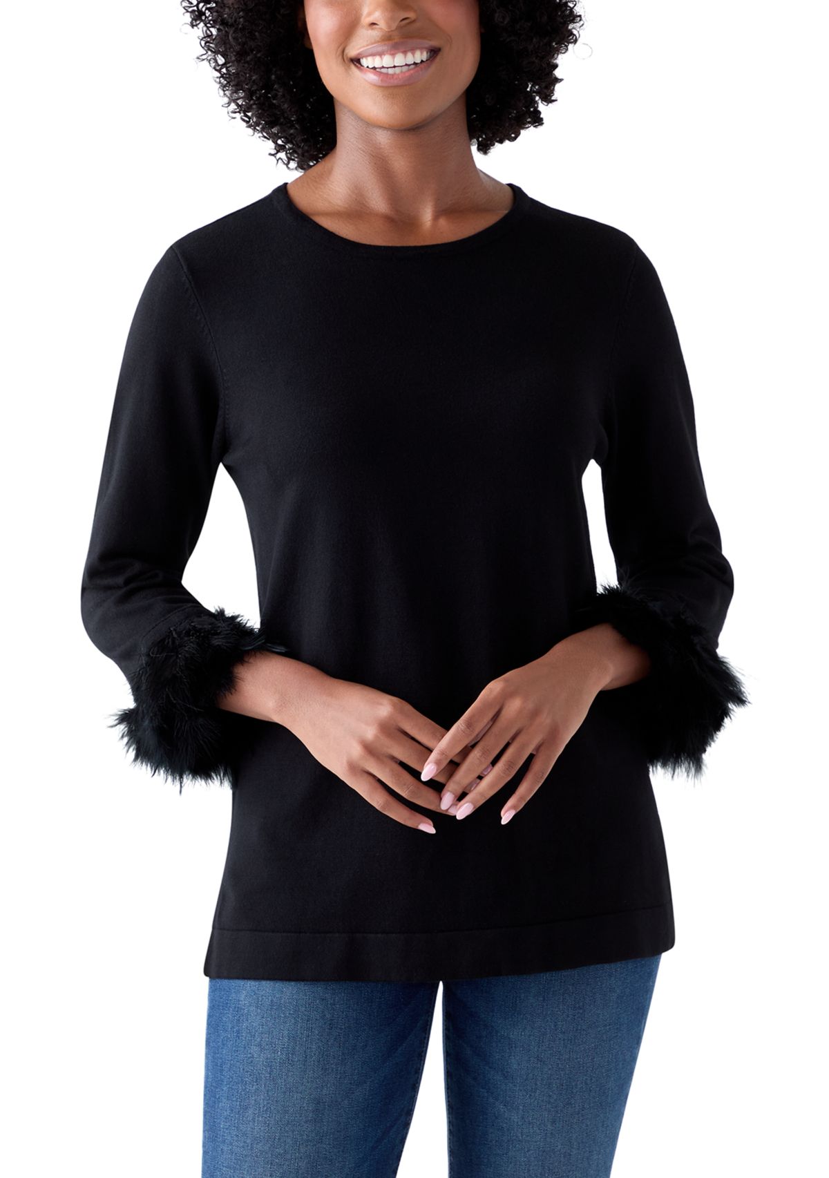 Womens Crew Neck with Feather Trim