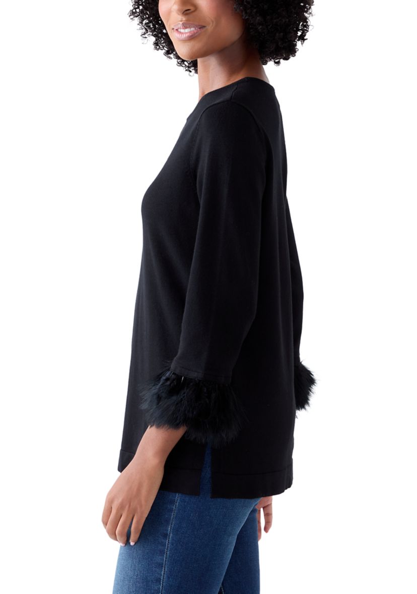 Womens Crew Neck with Feather Trim