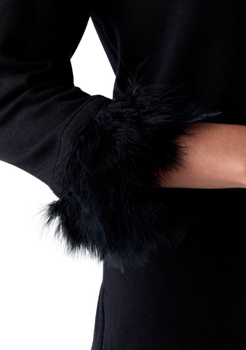 Womens Crew Neck with Feather Trim