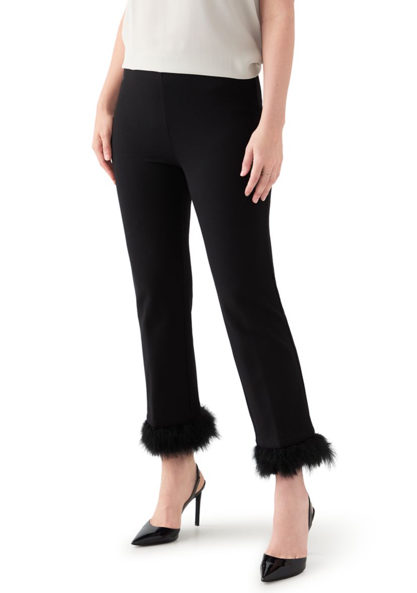 Petite Pull On Hollywood Waist Pants with Feather Trim