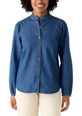 Anne Klein Women's Long Sleeve Button Up Shirt with Gathering, Large