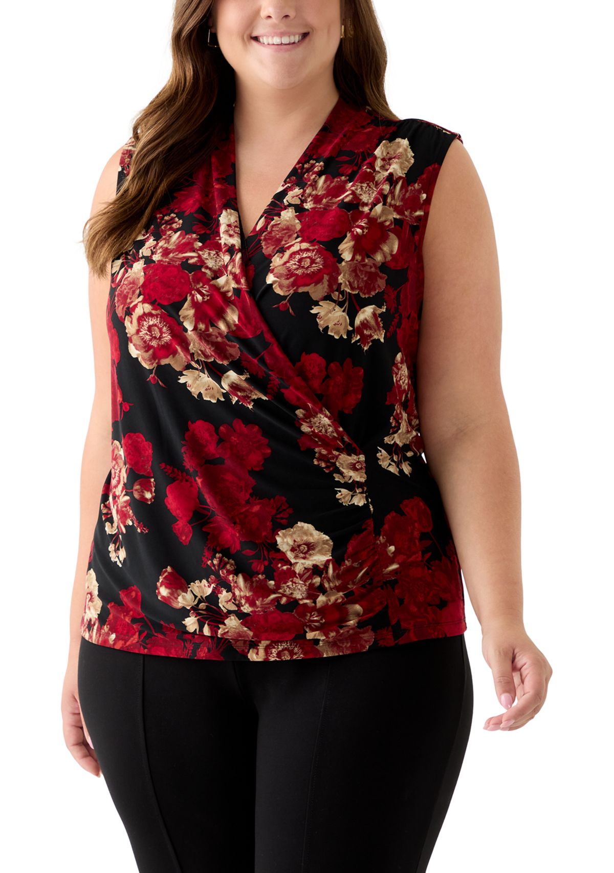 Plus Size Sleeveless Shirred Surplice Top
