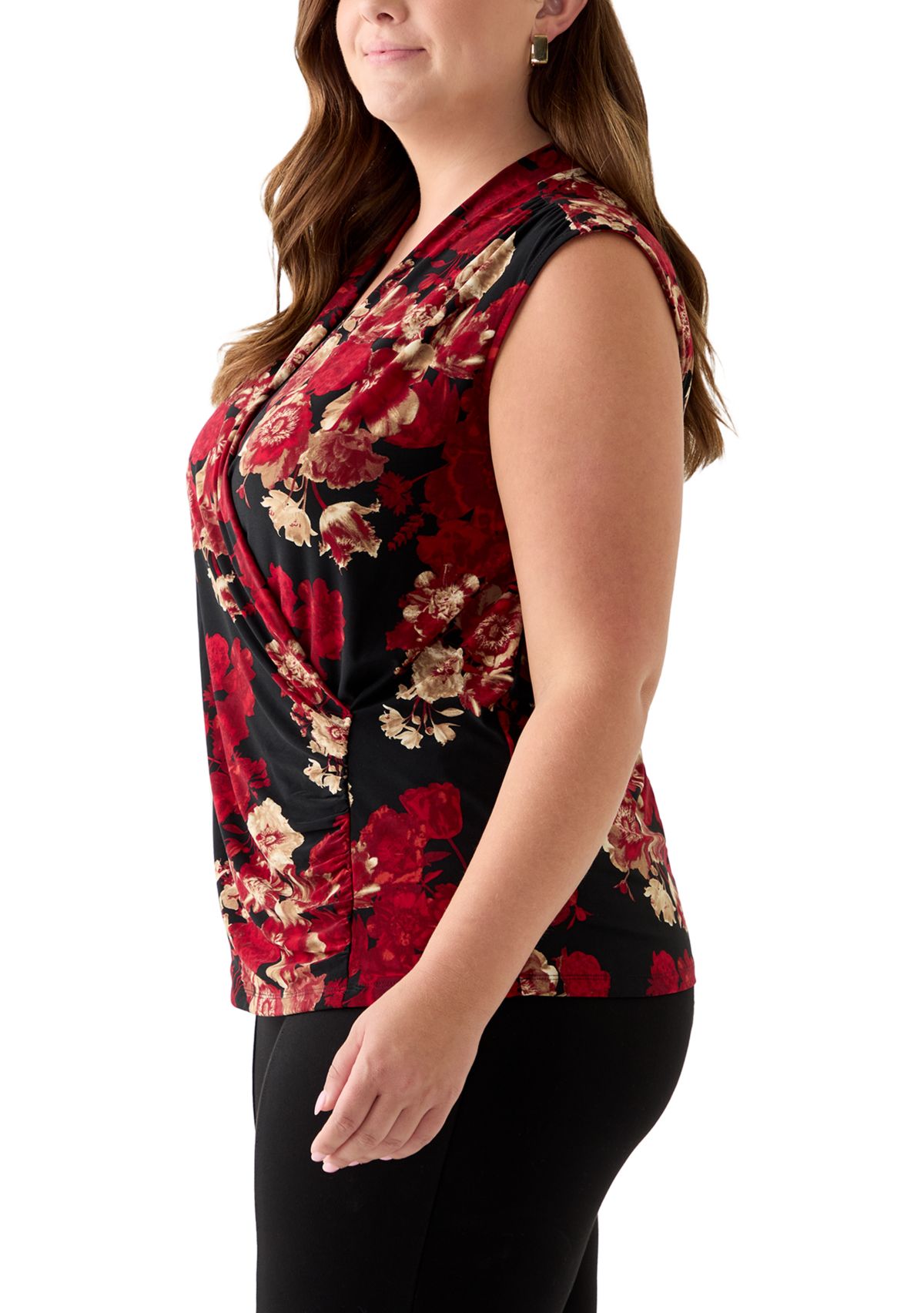Plus Size Sleeveless Shirred Surplice Top
