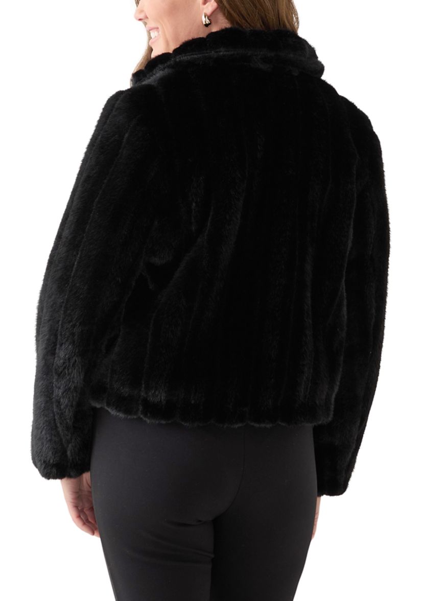 Petite Cropped Notch Collar Fur Jacket