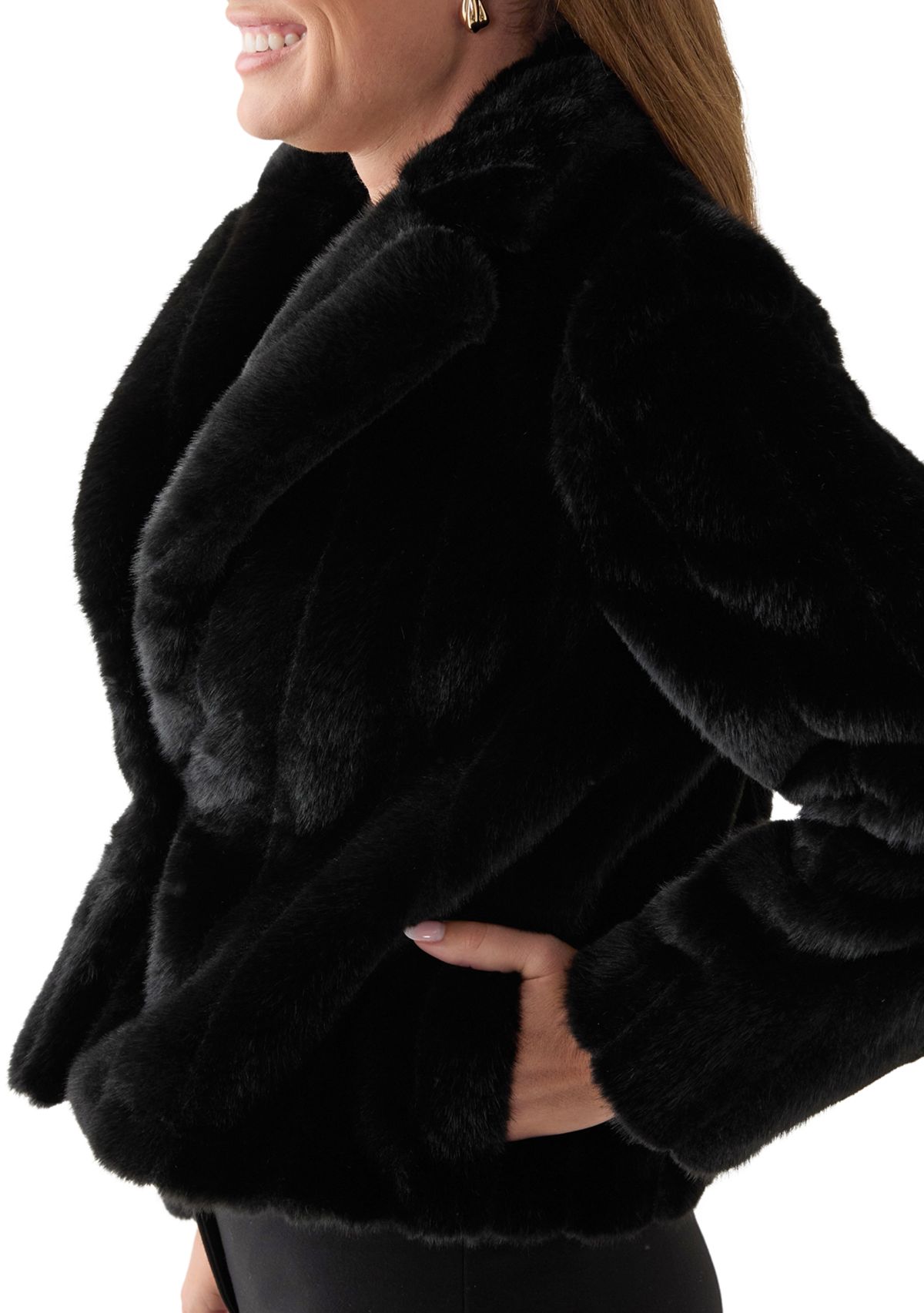 Petite Cropped Notch Collar Fur Jacket
