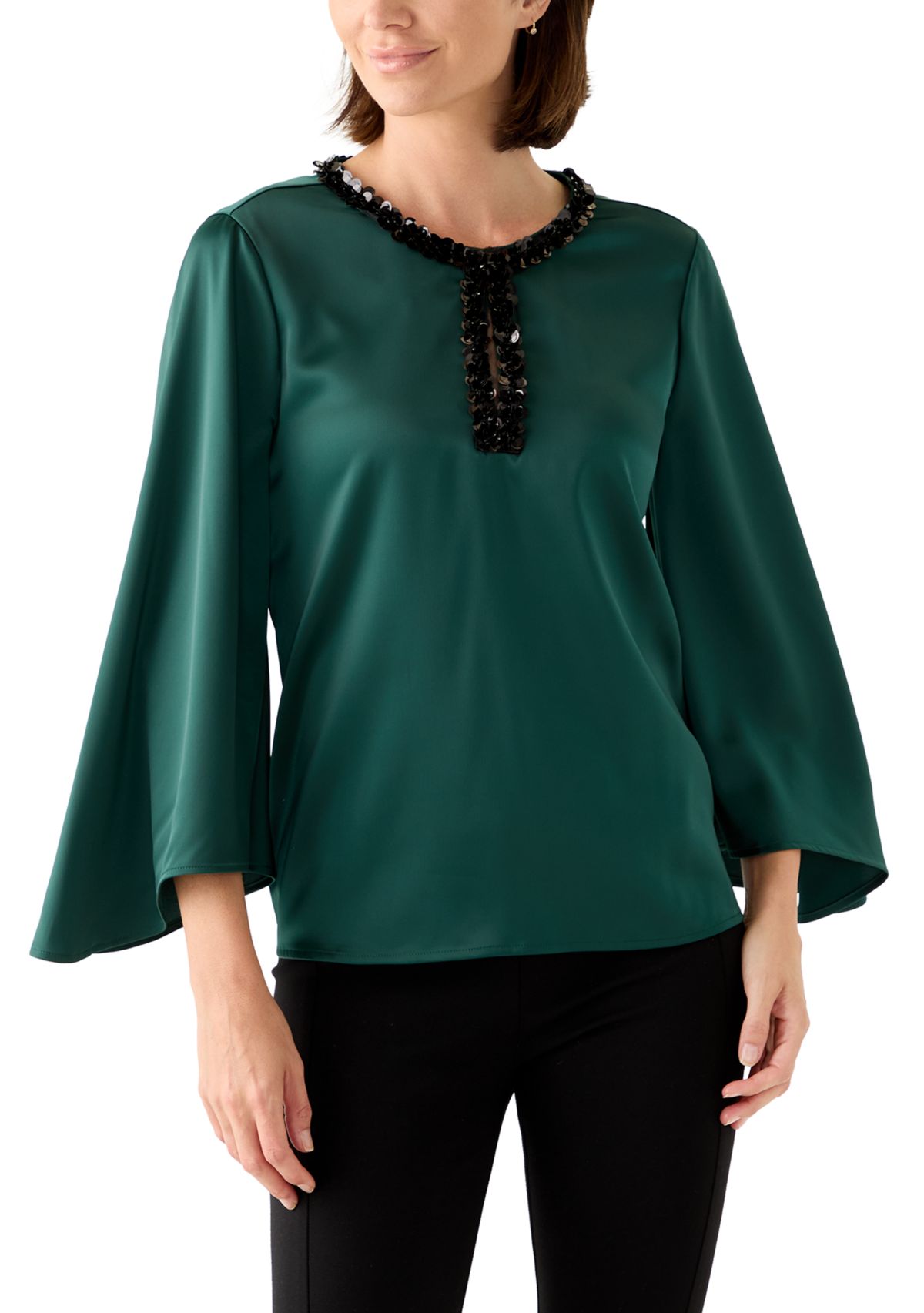 Womens Slit Front Flutter Sleeve Blouse