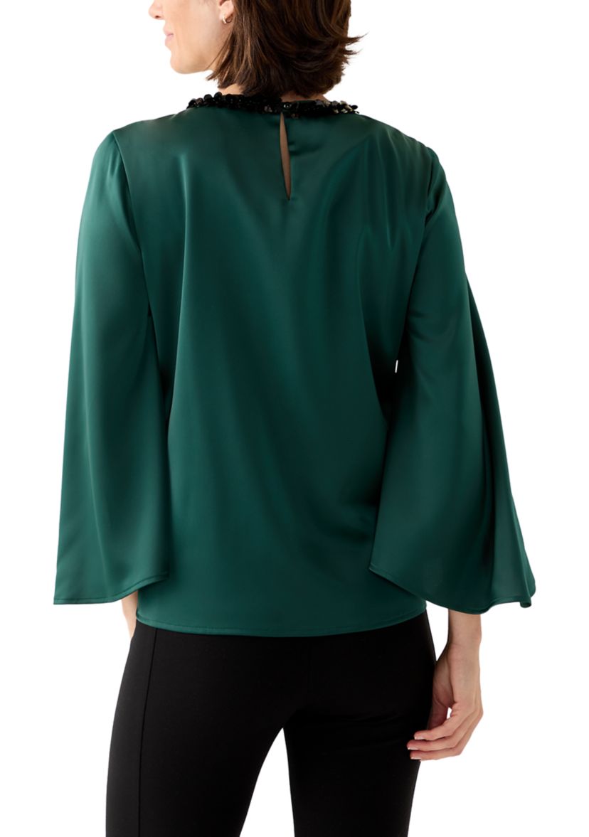 Womens Slit Front Flutter Sleeve Blouse