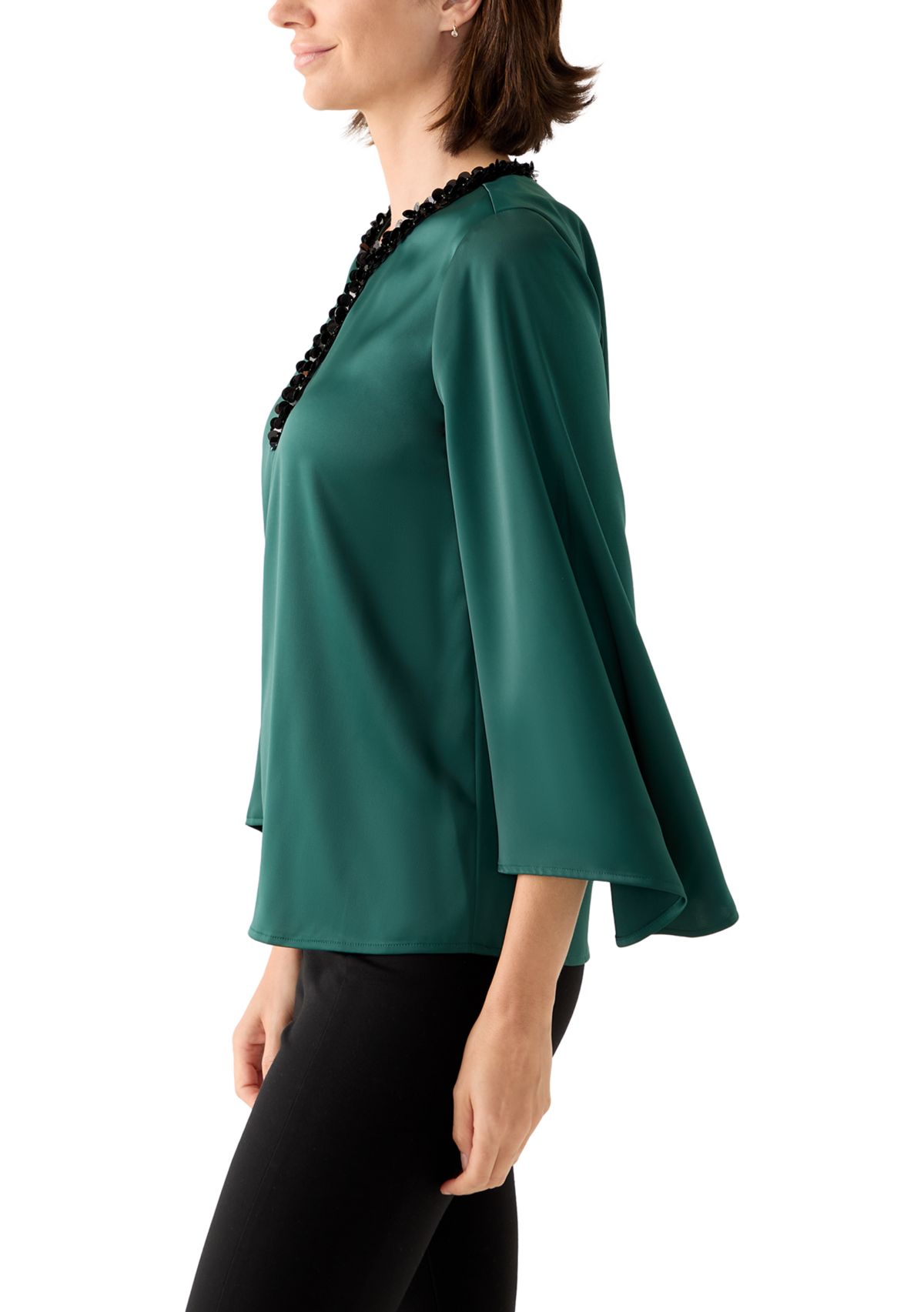 Womens Slit Front Flutter Sleeve Blouse