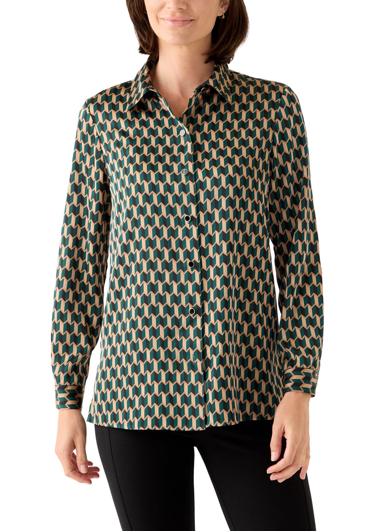 Womens Printed Collared Button Down Shirt