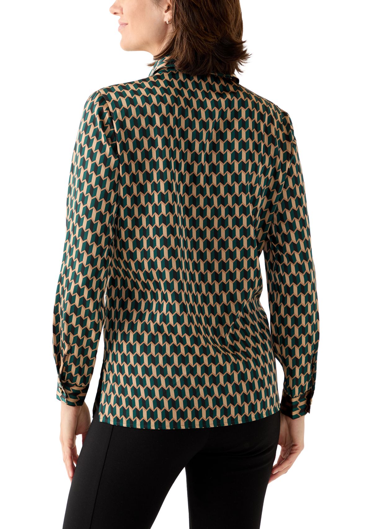 Womens Printed Collared Button Down Shirt
