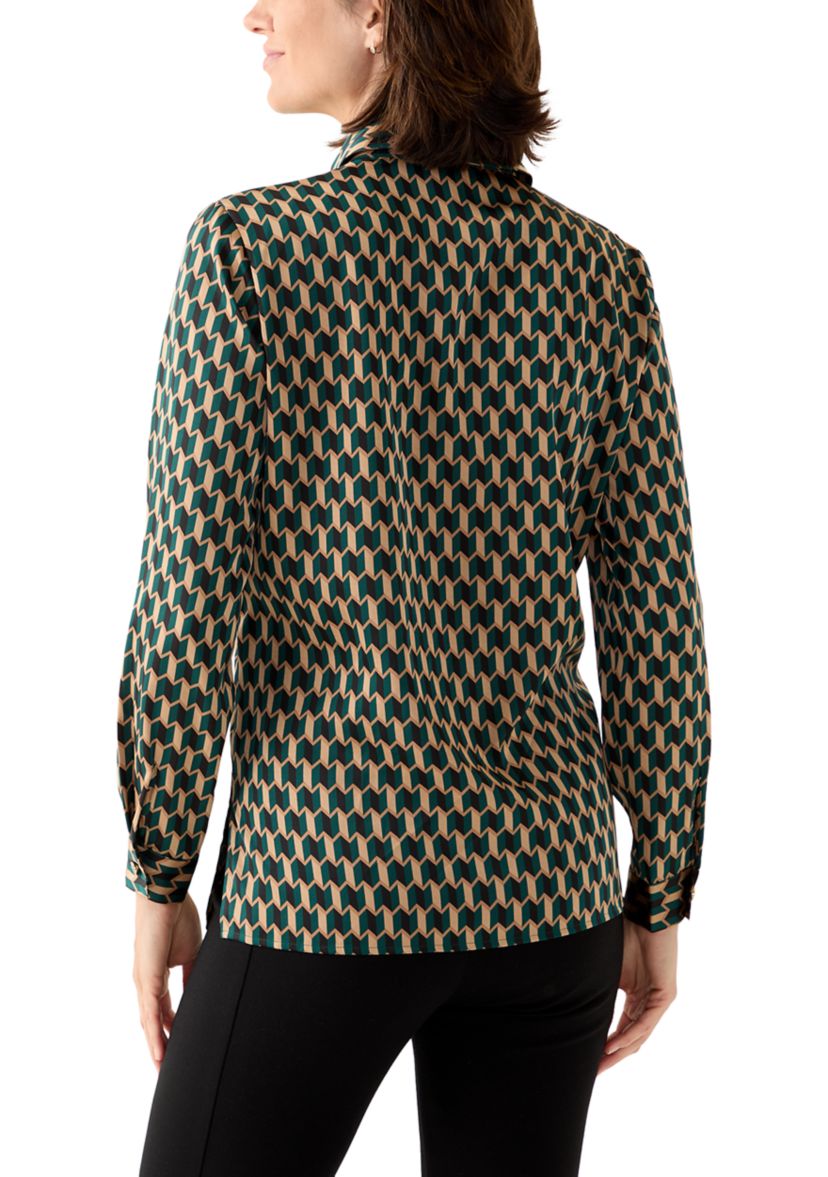 Womens Printed Collared Button Down Shirt
