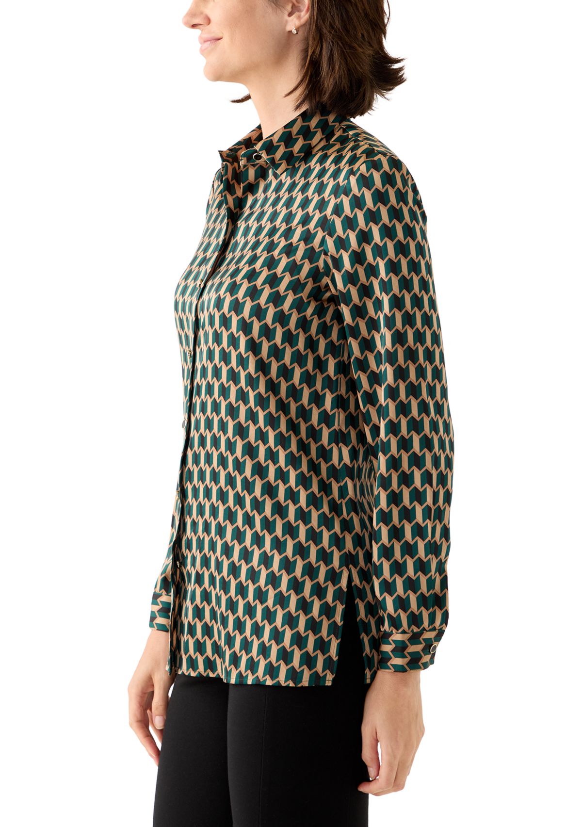 Womens Printed Collared Button Down Shirt