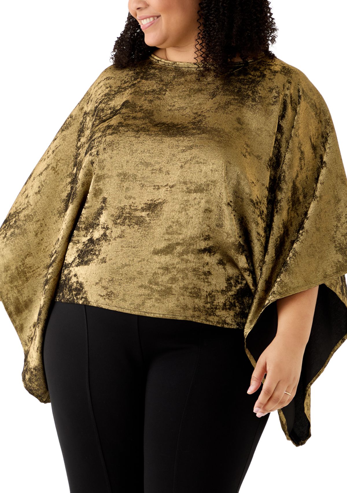 Plus Size Foiled Bateau Neck Cape Blouse