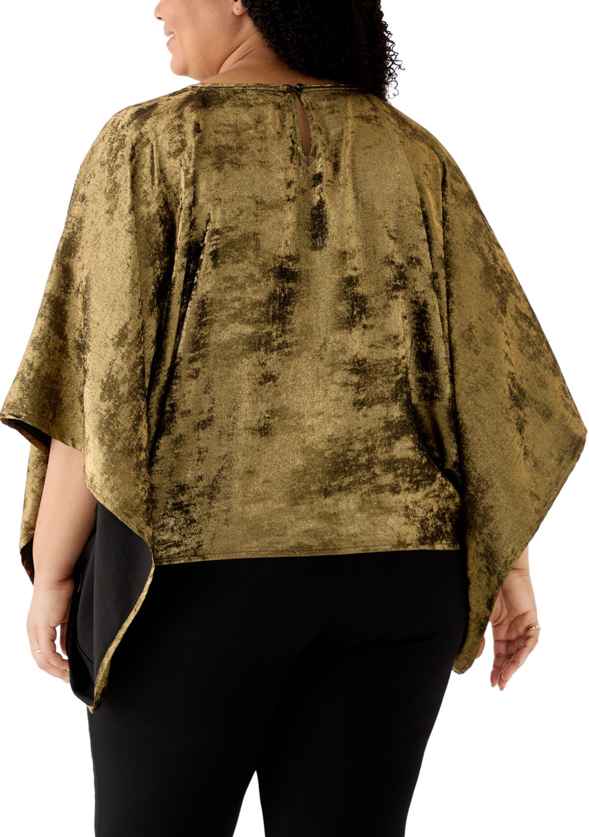 Plus Size Foiled Bateau Neck Cape Blouse