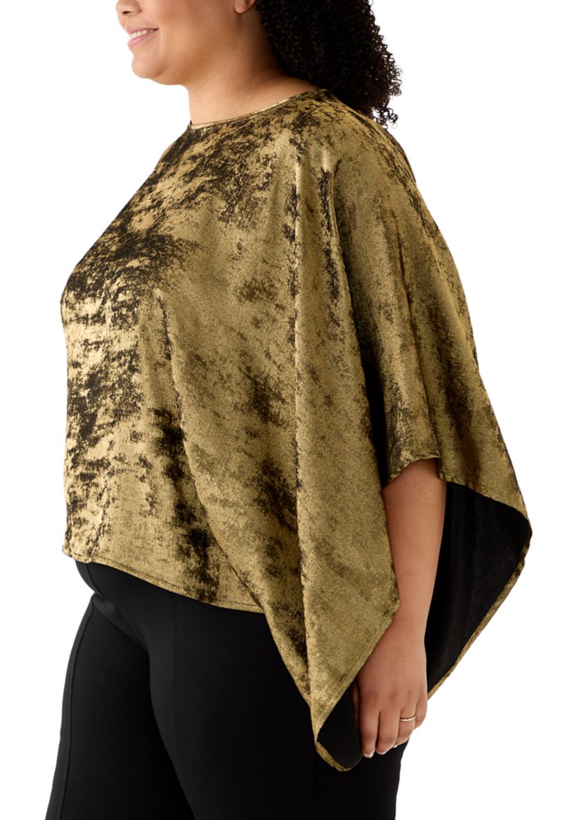 Plus Size Foiled Bateau Neck Cape Blouse
