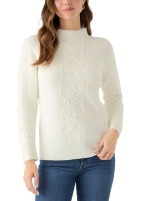 AK Anne Klein Women's Embroidered Mock Neck Sweater