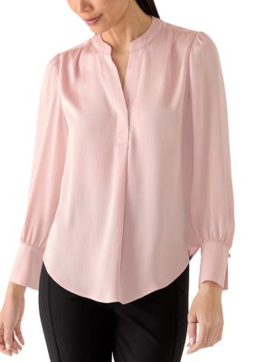 Anne Klein Women's Petite V-Neck Pleat Front Blouse, Pink