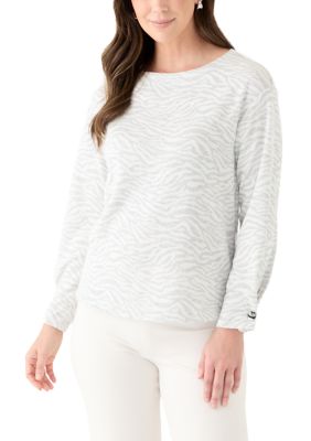 Anne Klein Women's Boatneck Top with Foldover Button Sleeves, White, XS