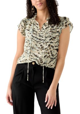 Anne Klein Women's Ruffle Sleeve Tie Blouse, Large