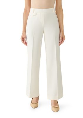 Anne Klein Women's Petite Wide Leg Pants, White, PXL
